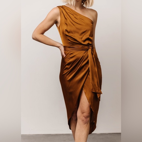 (Bronze) Celia One Shoulder Midi Dress - Picture 6 of 16